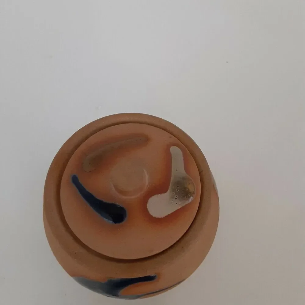 Miniature Stoneware Art Pottery Jar w/lid Southwest Japandi Abstract